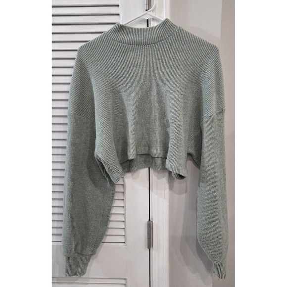 Bershka Sweaters - Bershka Sage Green Ribbed Cropped Mock Neck Sweater Size Large